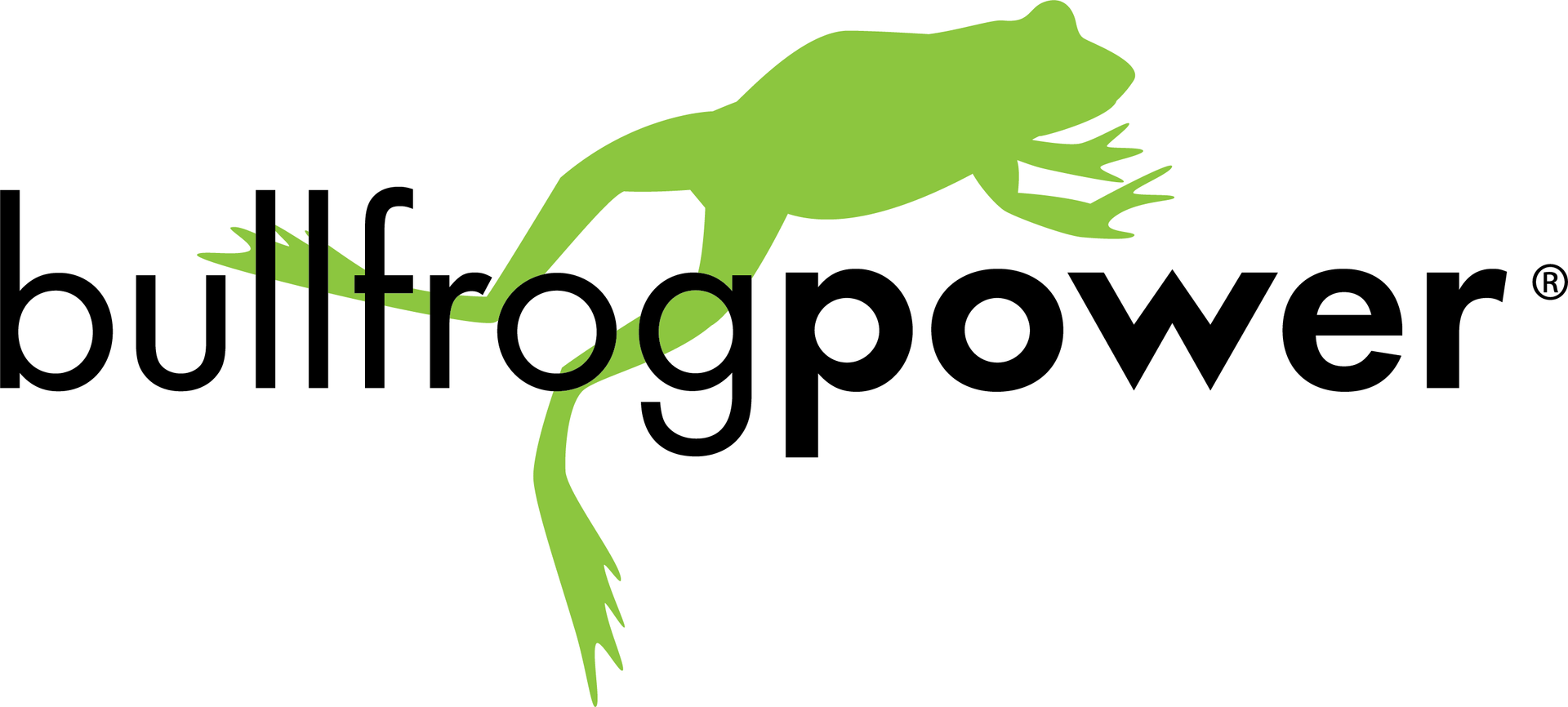 The bullfrogpower logo has a green frog on it.