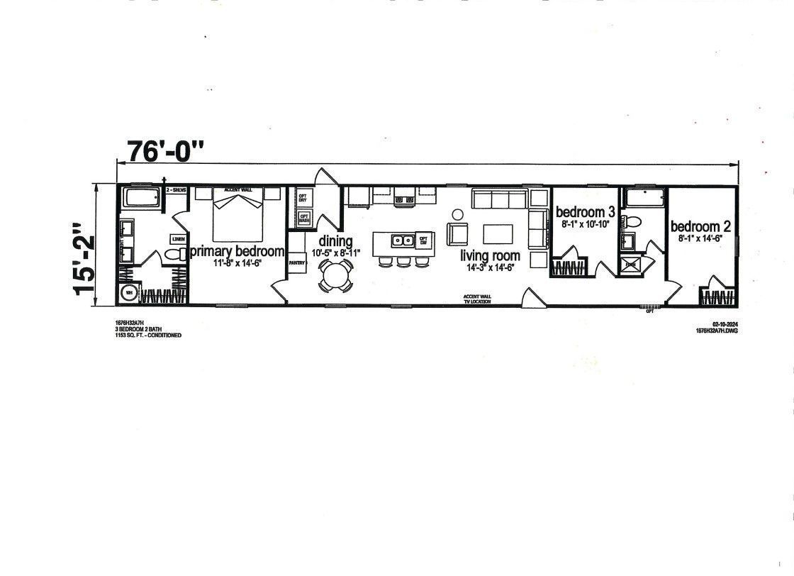 A black and white floor plan of a mobile home.