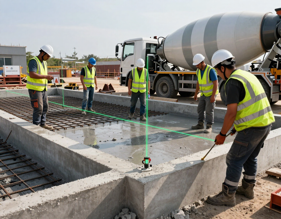 Equipo especializado ejecutando obra civil para maquinaria industrial