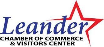The logo for the leander chamber of commerce and visitors center.