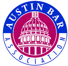 A logo for the austin bar association with a dome in the center