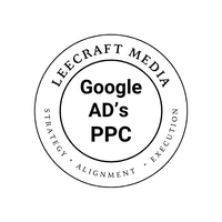 A black and white logo for leecraft media google ad 's ppc.