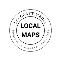 A black and white logo for leecraft media local maps.