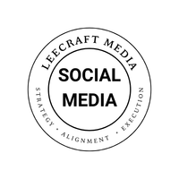 A black and white logo for leecraft media social media