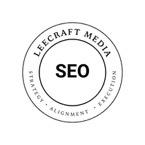 A black and white logo for leecraft media seo strategy alignment execution