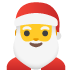Volto di Babbo Natale in stile cartone animato con cappello rosso e barba bianca, sorridente su sfondo bianco.