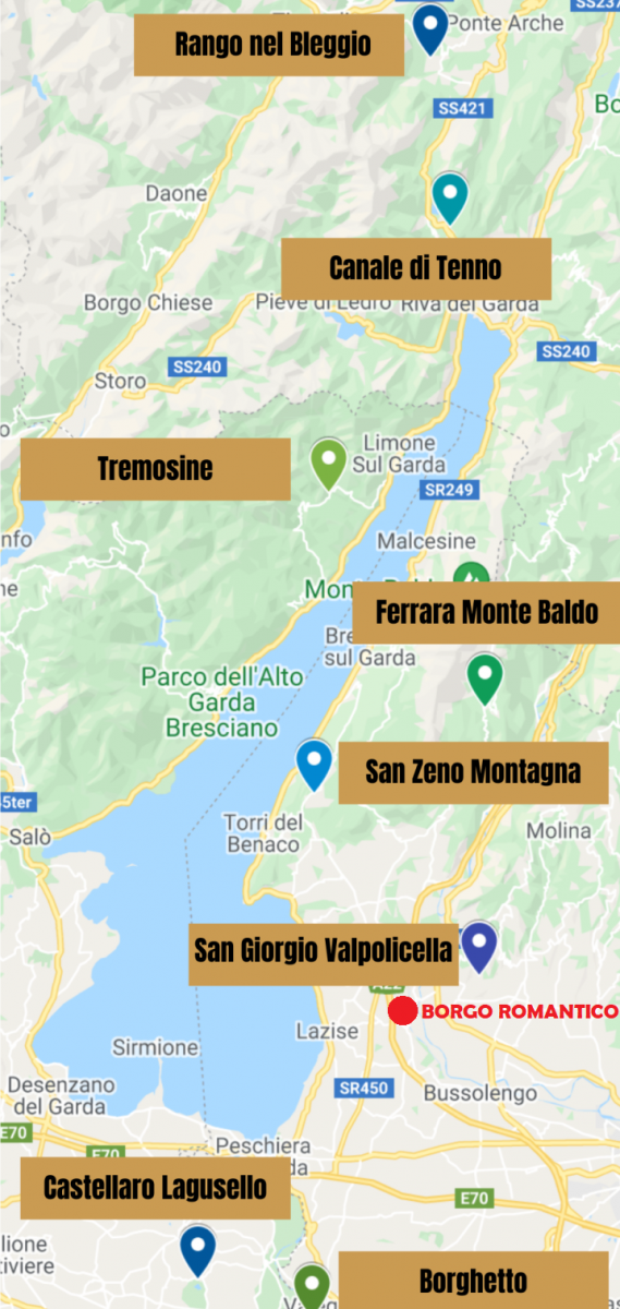 Mappa di una verde vallata di montagna con l'indicazione di città e punti di riferimento, tra cui San Jeronimo e San Jose de Apollo.