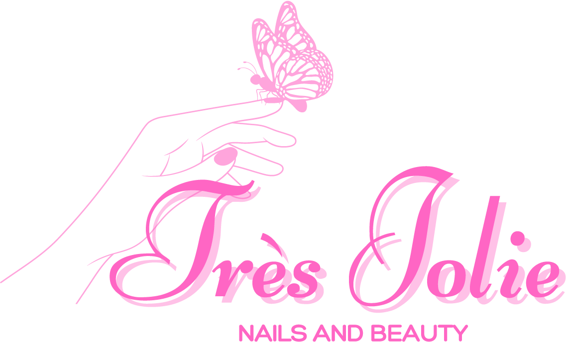 Een roze logo voor tres jolie nails and beauty
