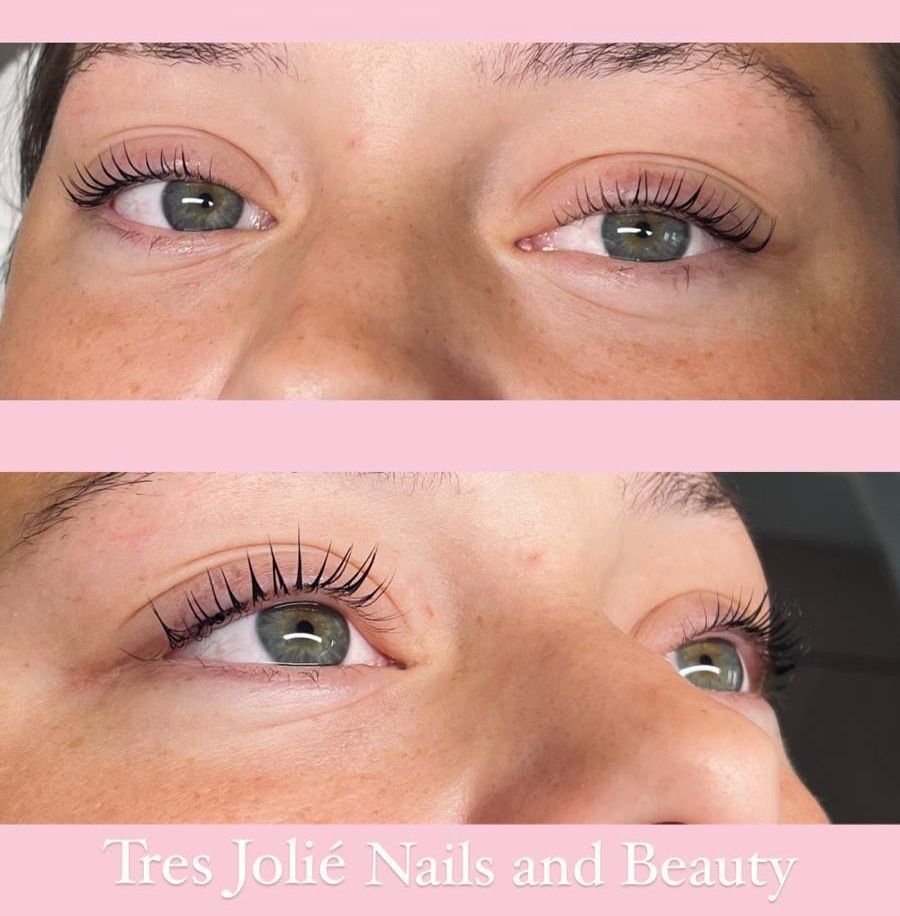 Een voor- en nafoto van de wimpers van een vrouw door tres jolie nails and beauty