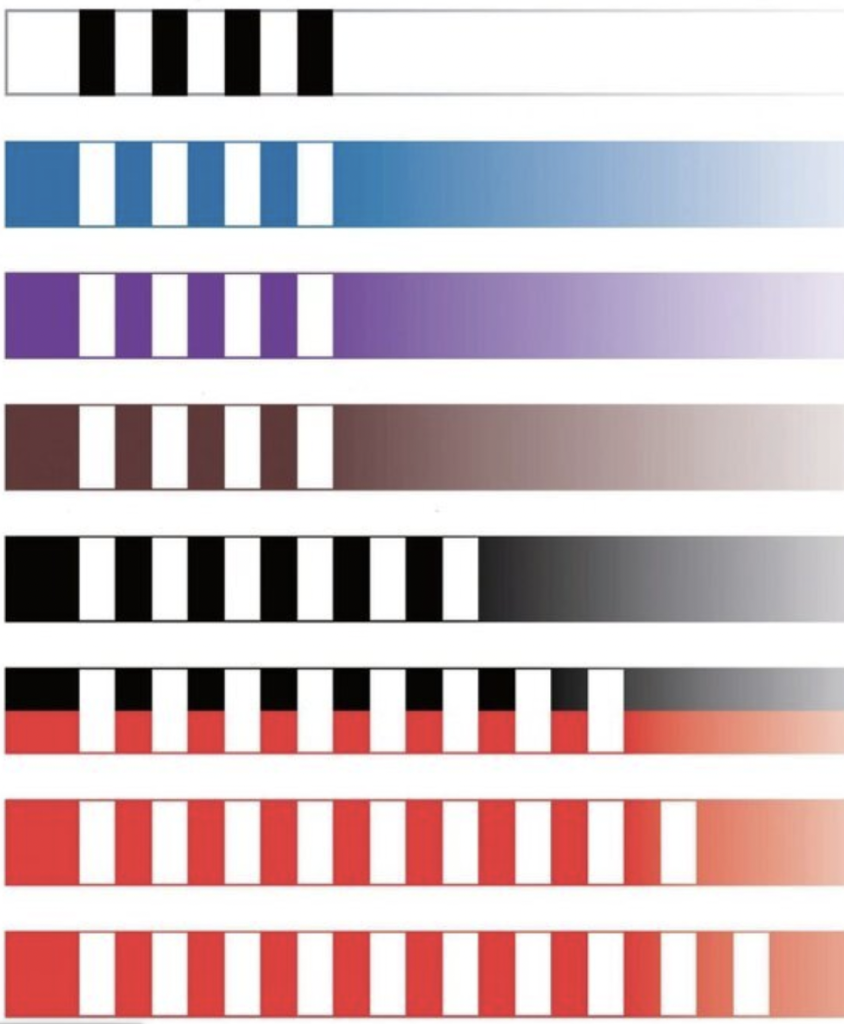 A set of stripes with different colors and shades on a white background