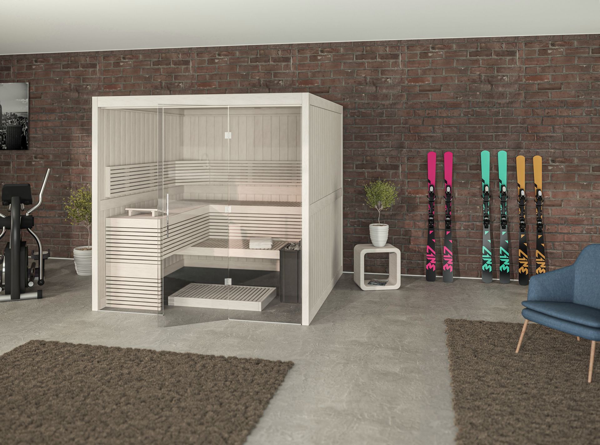 Saunakabine in Weiß