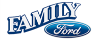 Family Ford logo in blue and white. "Family" arching over the oval Ford logo.