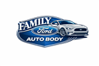 Family Ford logo in blue and white. "Family" arching over the oval Ford logo.