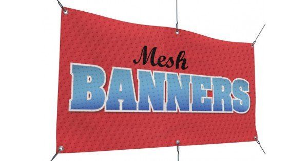 a red mesh banner that says mesh banners on it