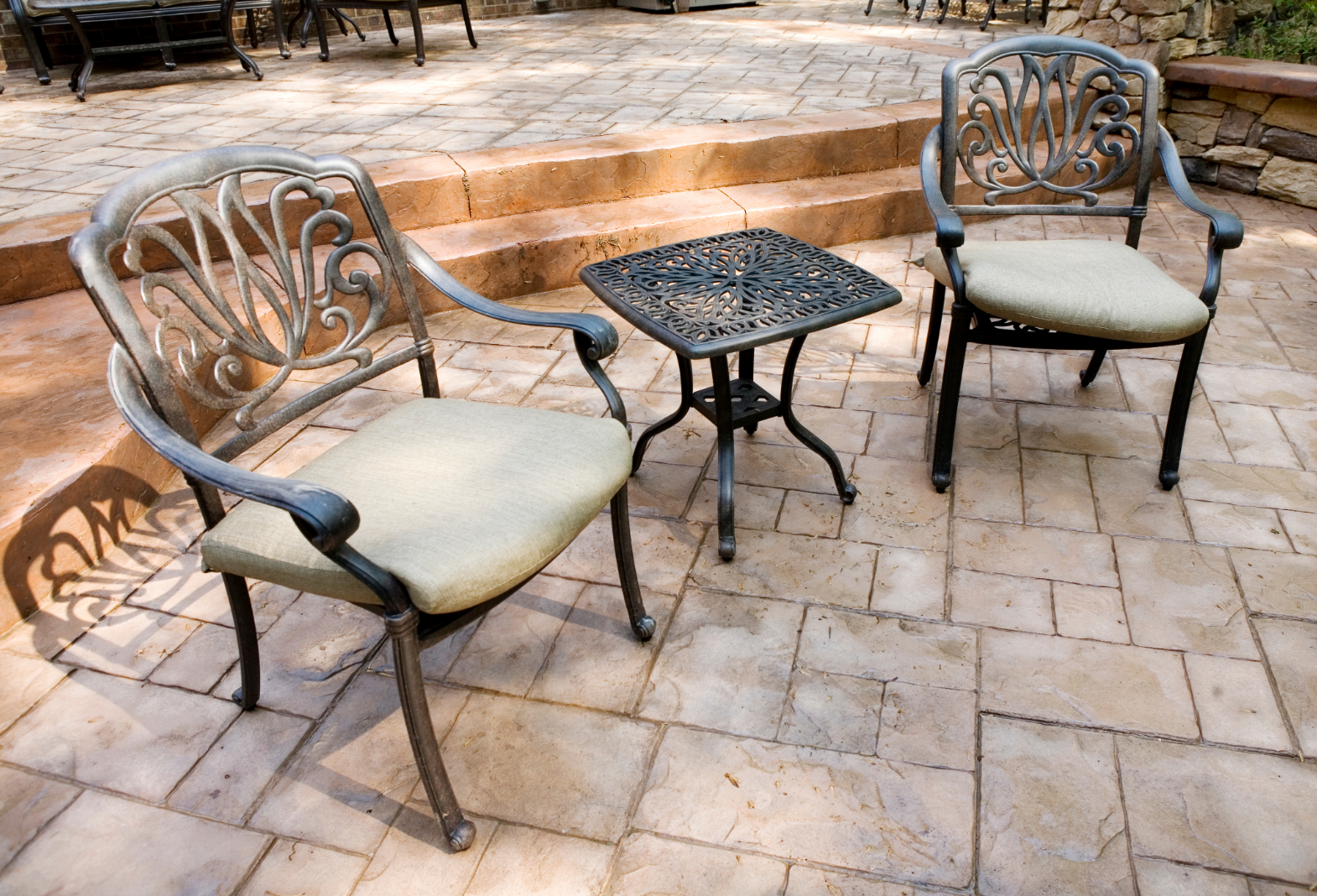 This is a picture of a stamped concrete patio.  The concrete has also been coloured to make it look even more attractive.