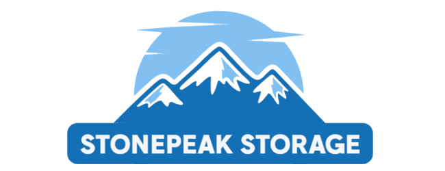 Stonepeak Storage logo with blue mountains, sky, and text on a banner.