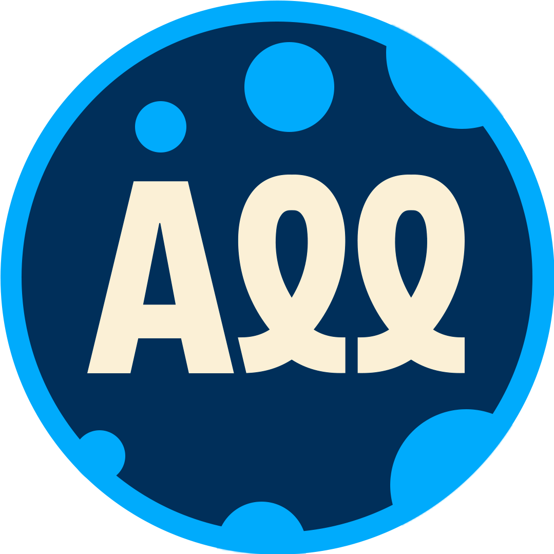 A blue circle with the word aqq on it