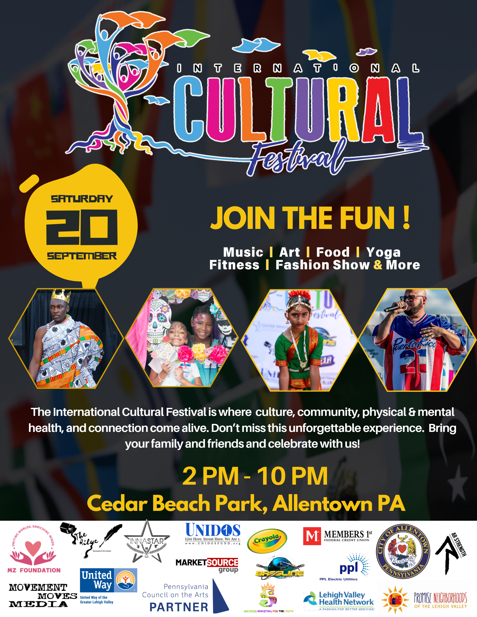 A poster for a cultural festival in cedar beach park allentown pa