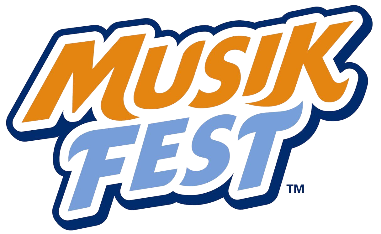 A blue and orange logo for musik fest