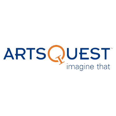 The artsquest logo is blue and orange and says `` imagine that ''.