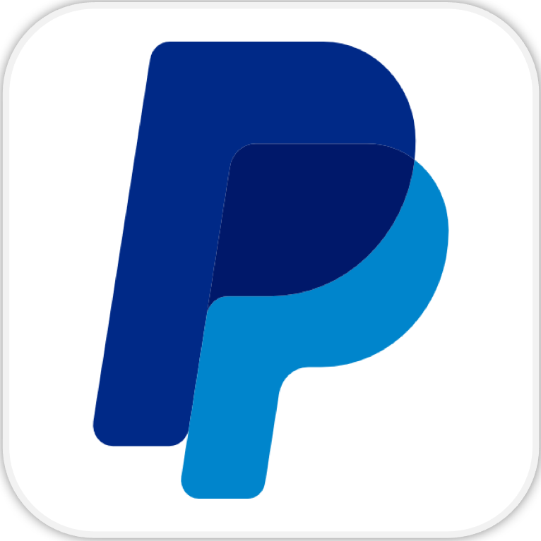 A blue and white paypal logo on a white background