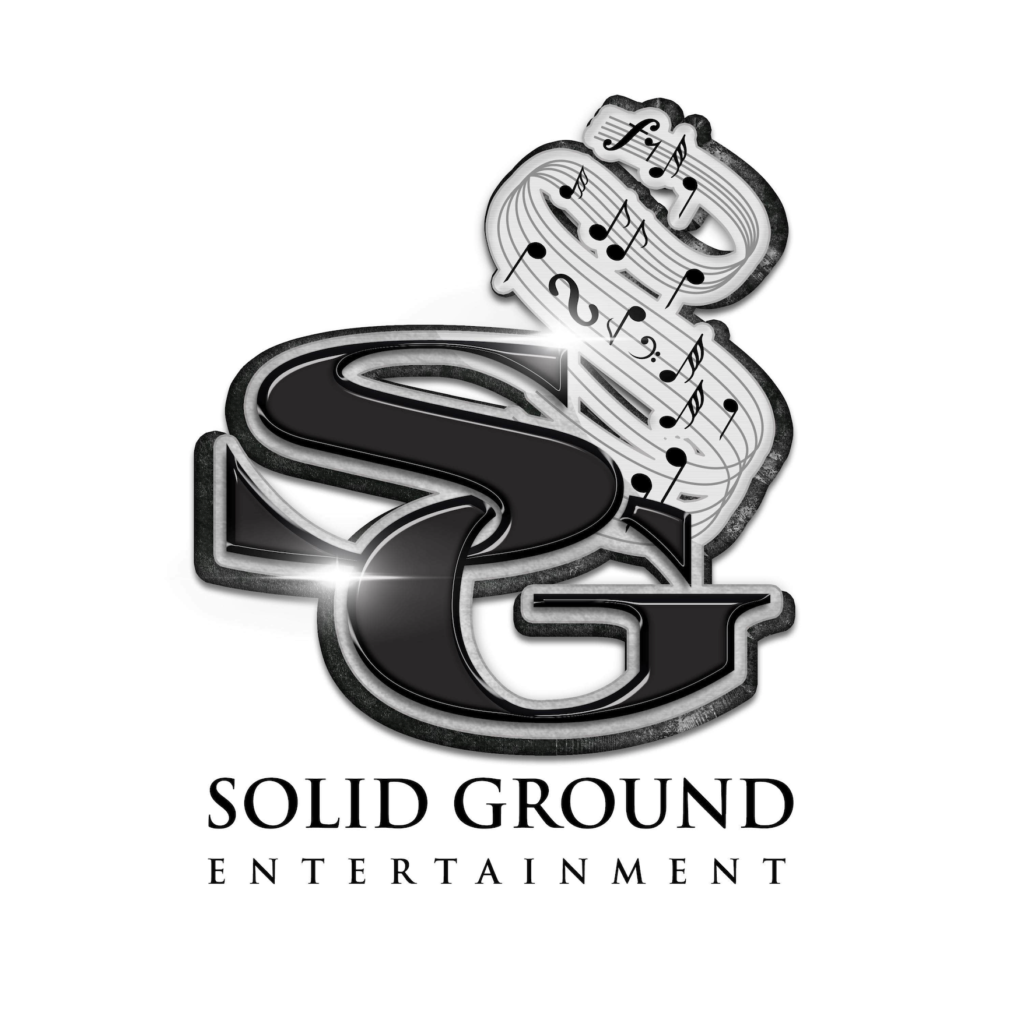 A black and white logo for a music company called solid ground entertainment.