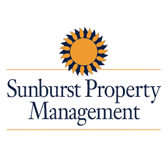The sunburst property management logo has a sun on it