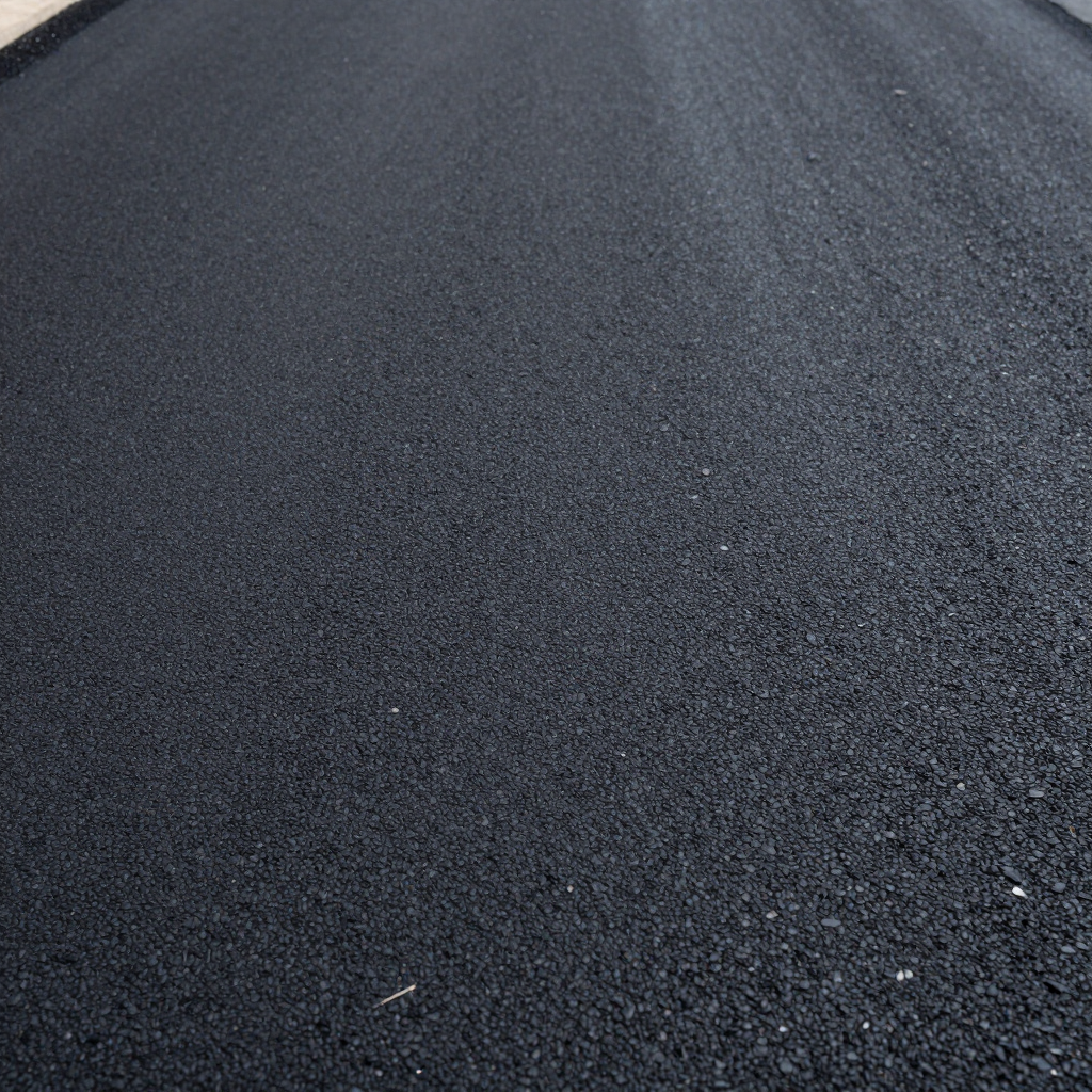 Close-up of dark gray asphalt road surface with fine gravel texture