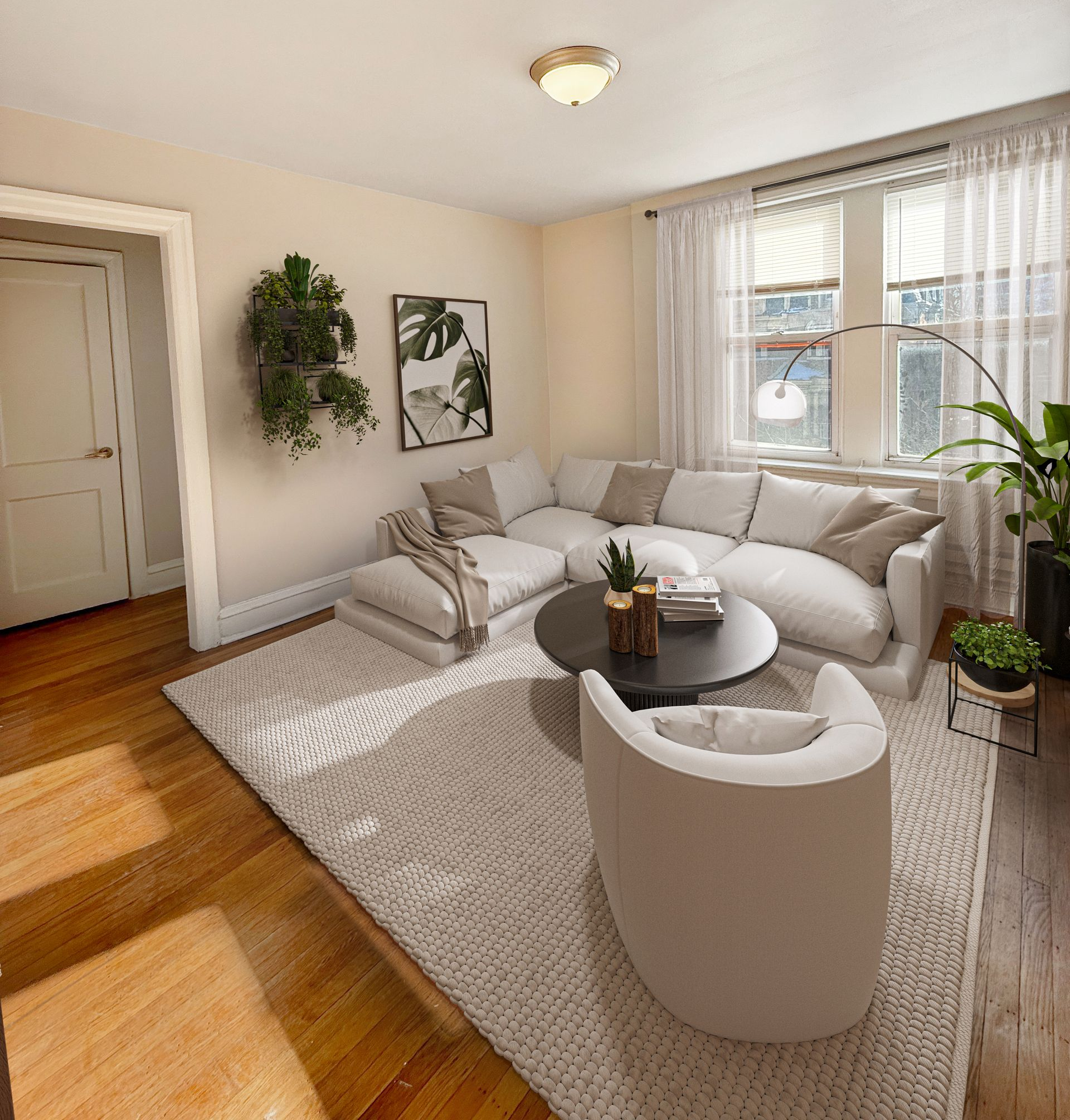 Photo of a cozy living room with plenty of natural lighting