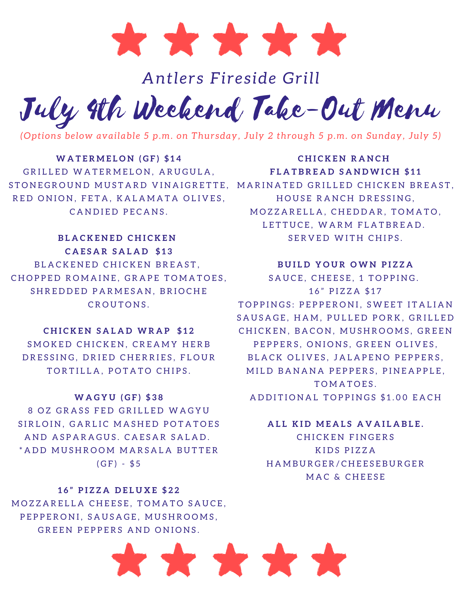 July 4th menu