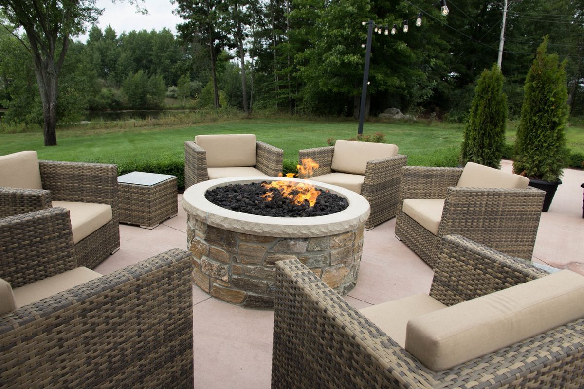 exterior patio of Antler's with fire-pit