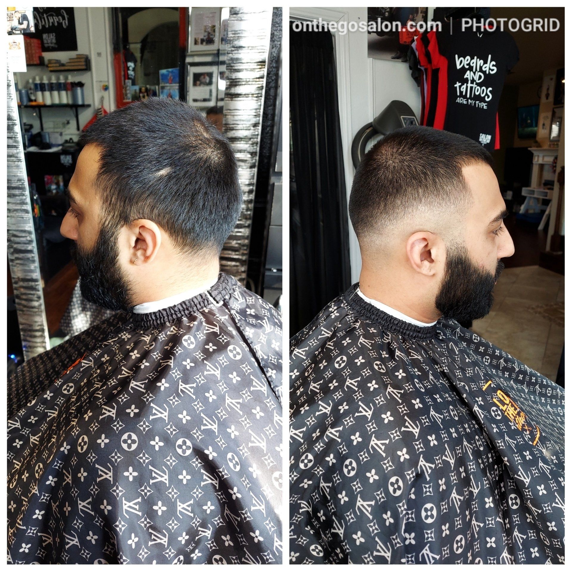 A before and after photo of a man getting his hair cut