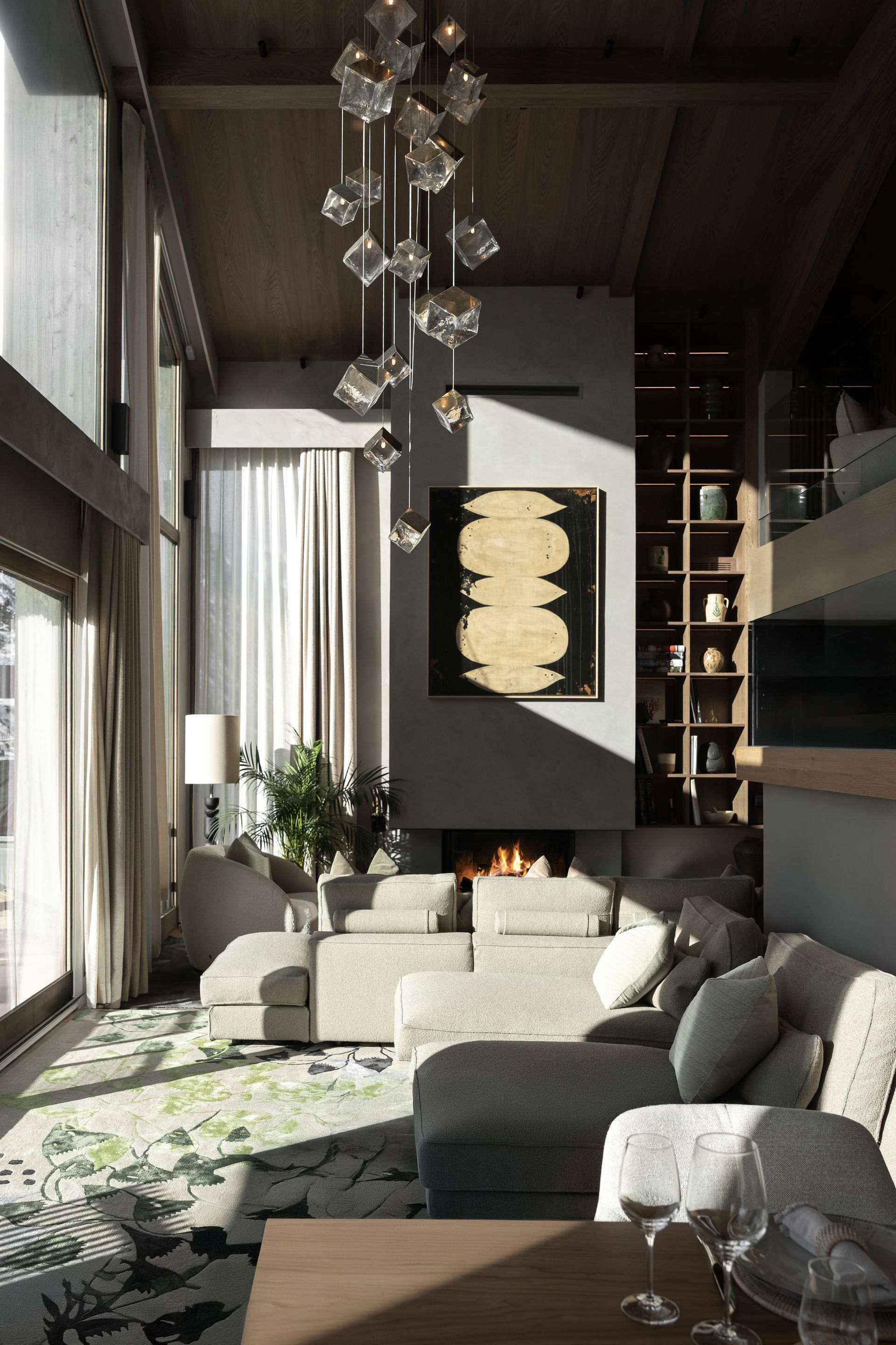 Chalet Escapade A living room with a fireplace and a couch