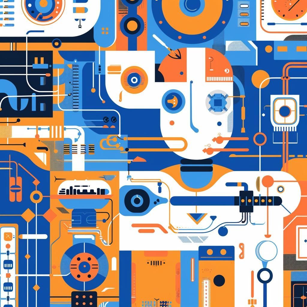 An illustration of a robot surrounded by electronic components