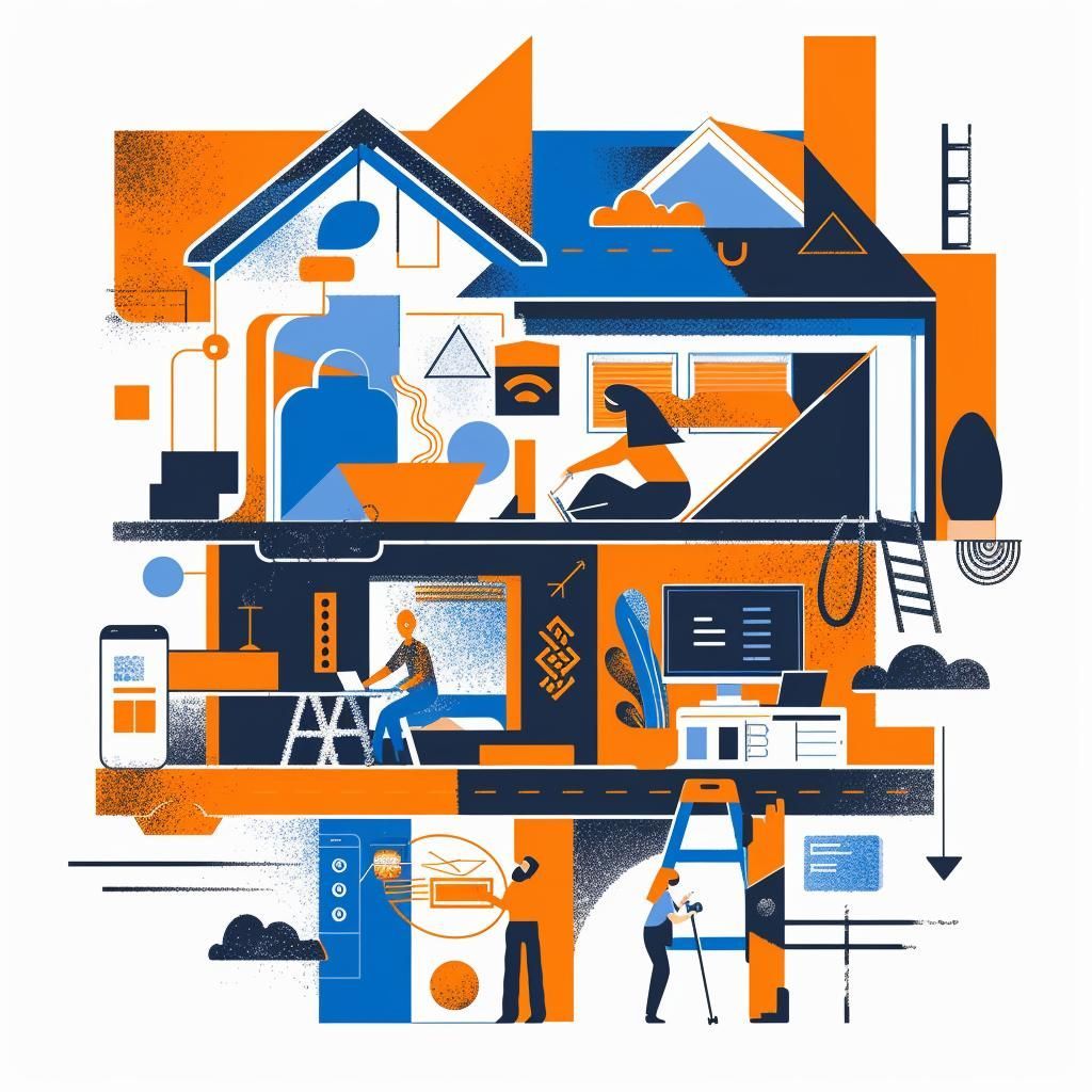 An illustration of a house with people working on it.