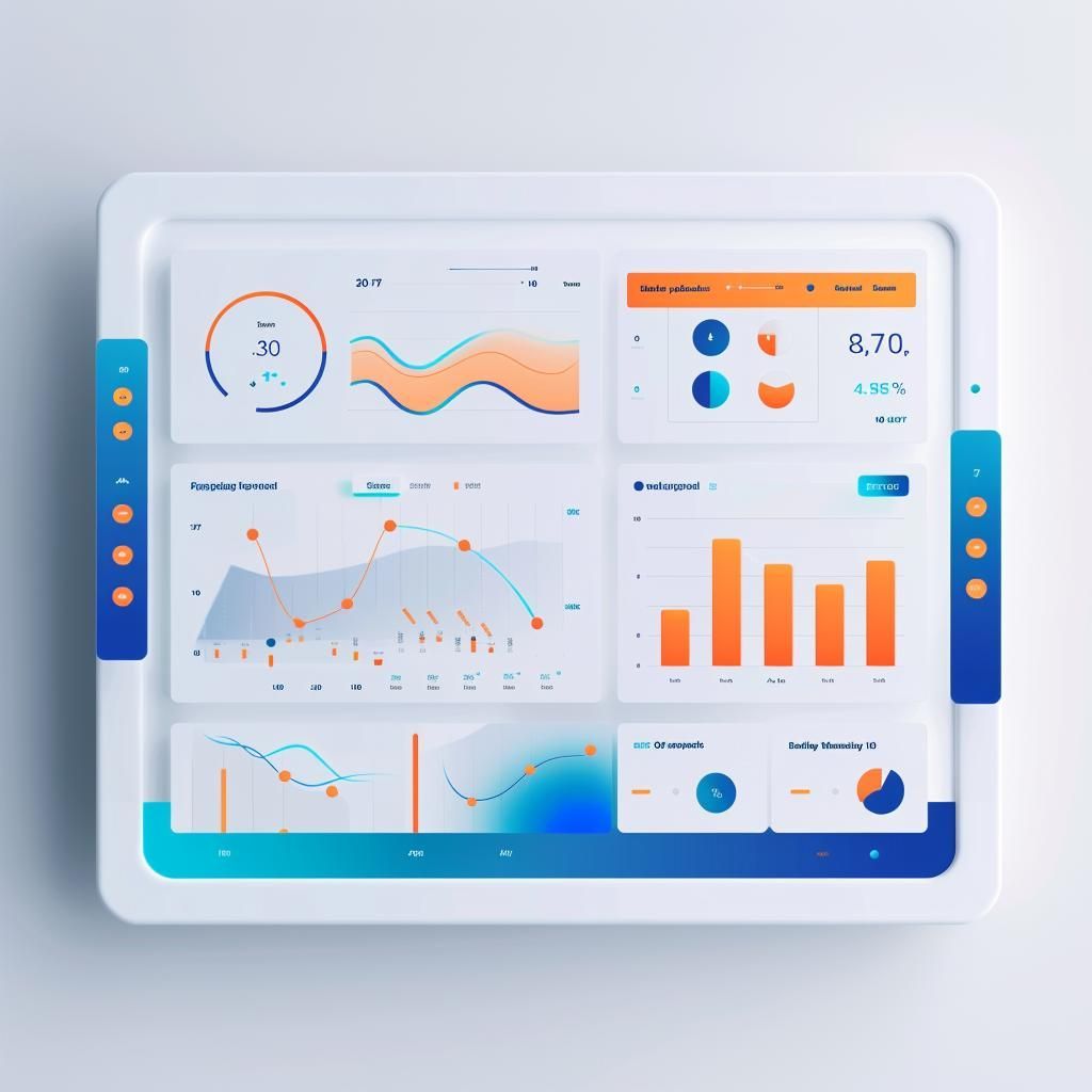 A tablet with a bunch of graphs and charts on it.
