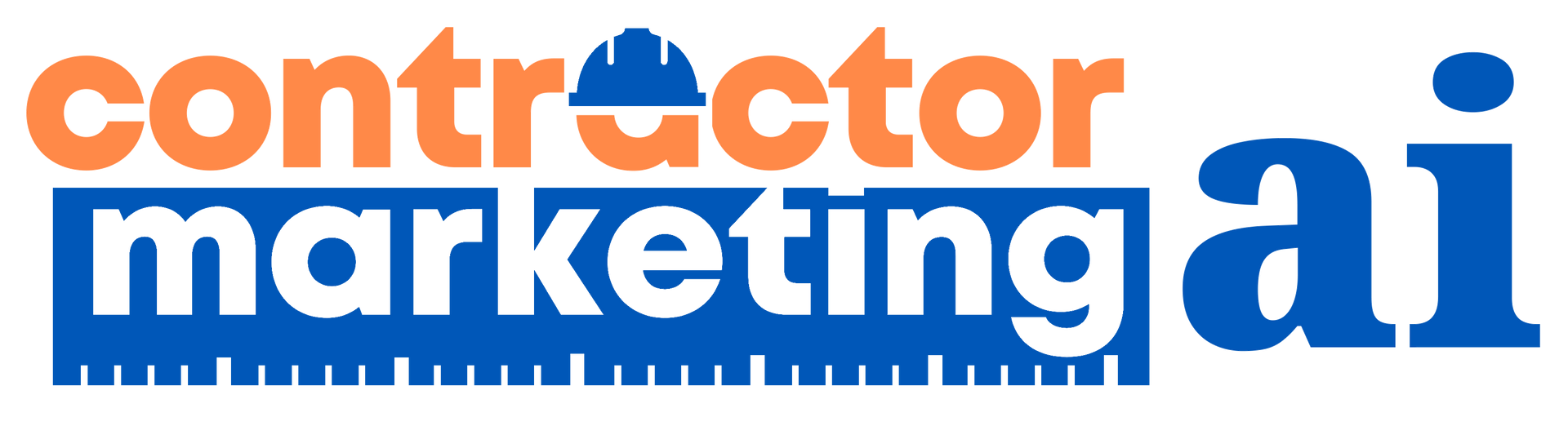 A blue and orange logo for contractor marketing ai