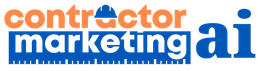 A blue and orange logo for contractor marketing ai