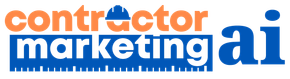 A blue and orange logo for contractor marketing ai