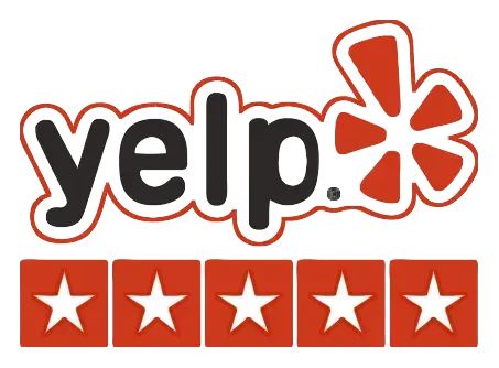 A yelp logo with five stars on it.