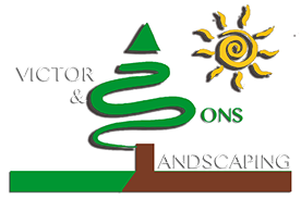 Victor and sons landscaping logo with a tree and sun