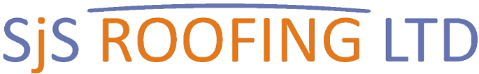 a blue and orange logo for sjs roofing ltd