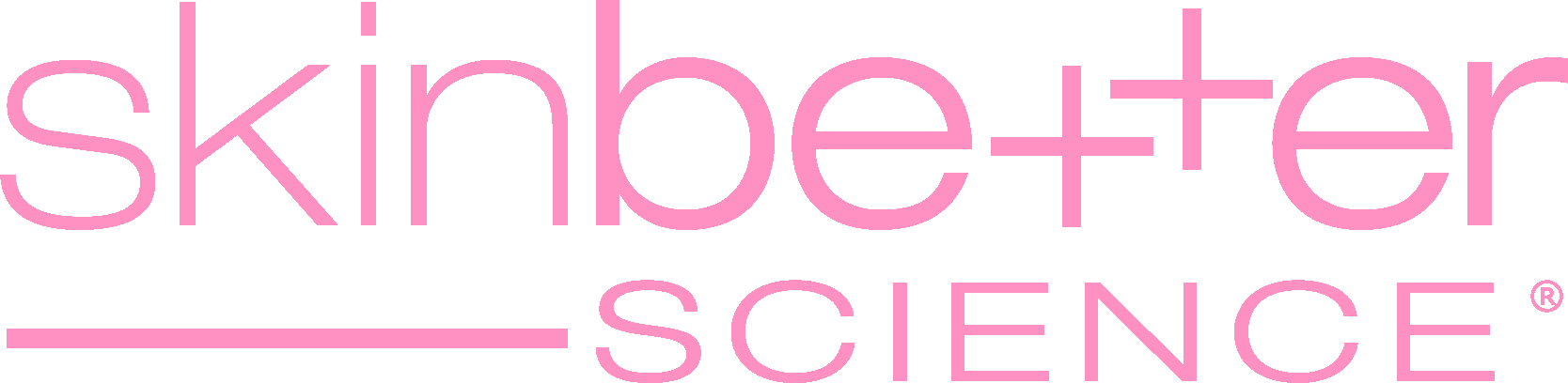 A pink logo for skin better science on a white background.