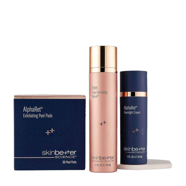 Three bottles of skin better products are sitting on a table.