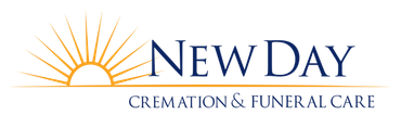 Logo for New Day Cremation & Funeral Care, with a rising sun graphic and navy text.