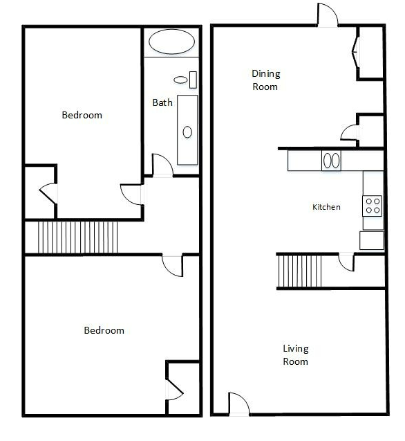 A black and white floor plan of a house with a bedroom , bathroom , dining room and living room.