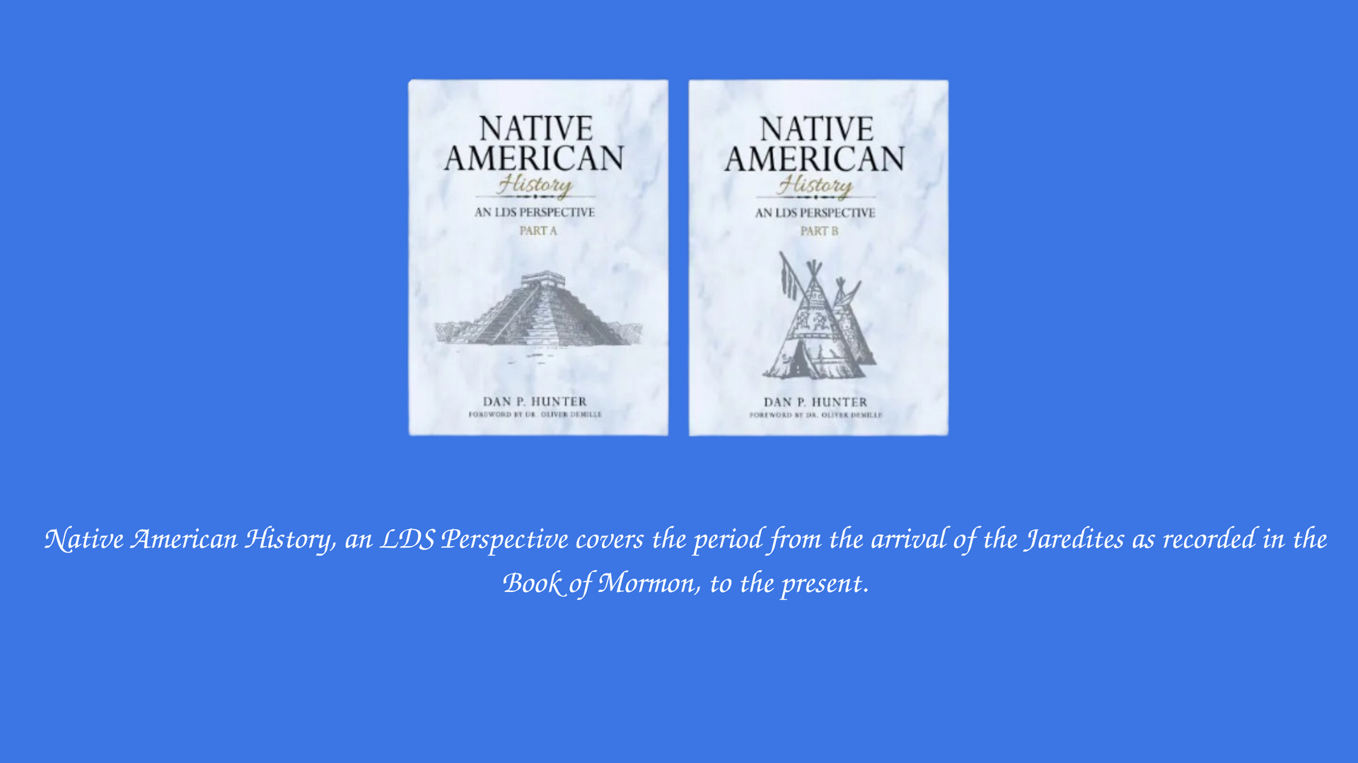 Two native american books on a blue background