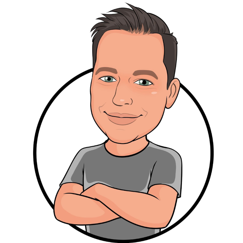 A cartoon of a man with his arms crossed in a circle.