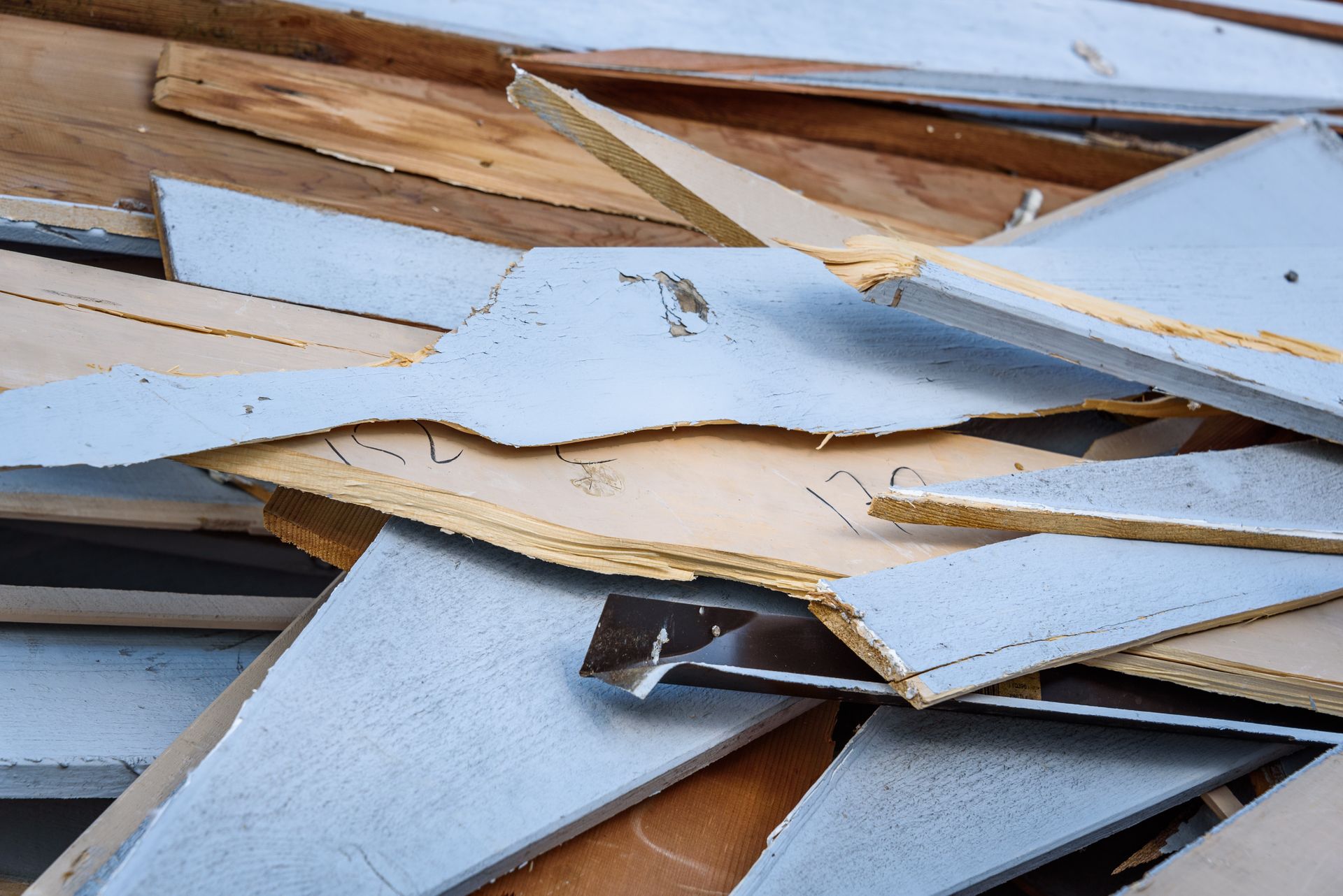 Pile of construction debris and junk cleared from a job site
