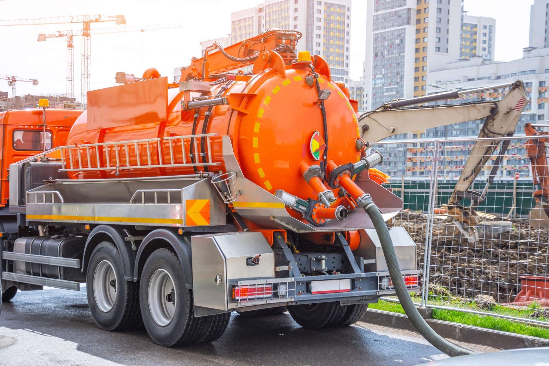 Pumping water from sewage canals during the construction of roads in the city.